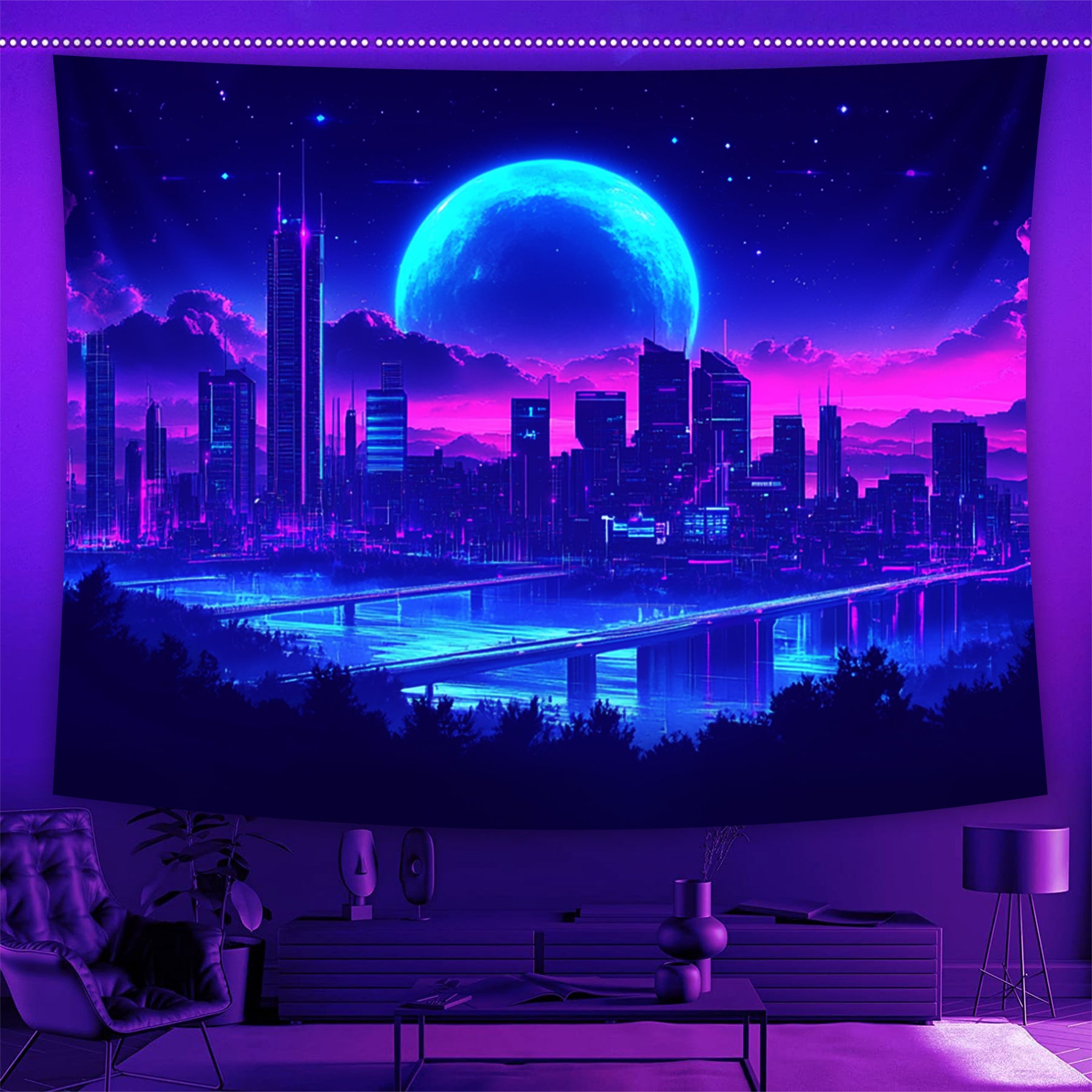 Neon Midnight Fluorescent Decorative Bedroom Tapestry
