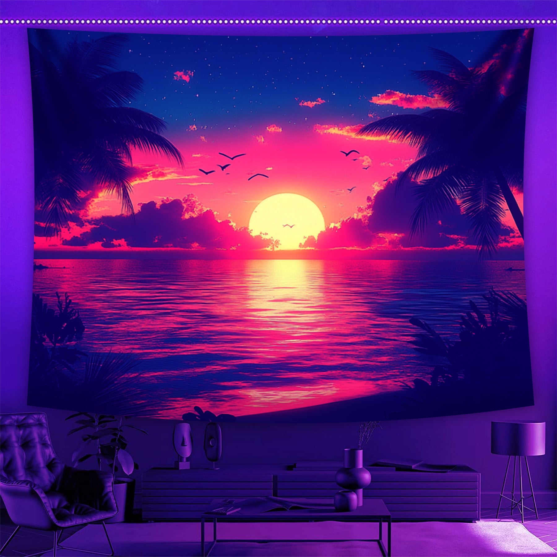 Sunset Mirage Fluorescent Decorative Bedroom Tapestry