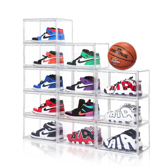 12 Piece Set Side Opening Stackable Shoe Box(14.1"L*11.0"W*8.6"H)