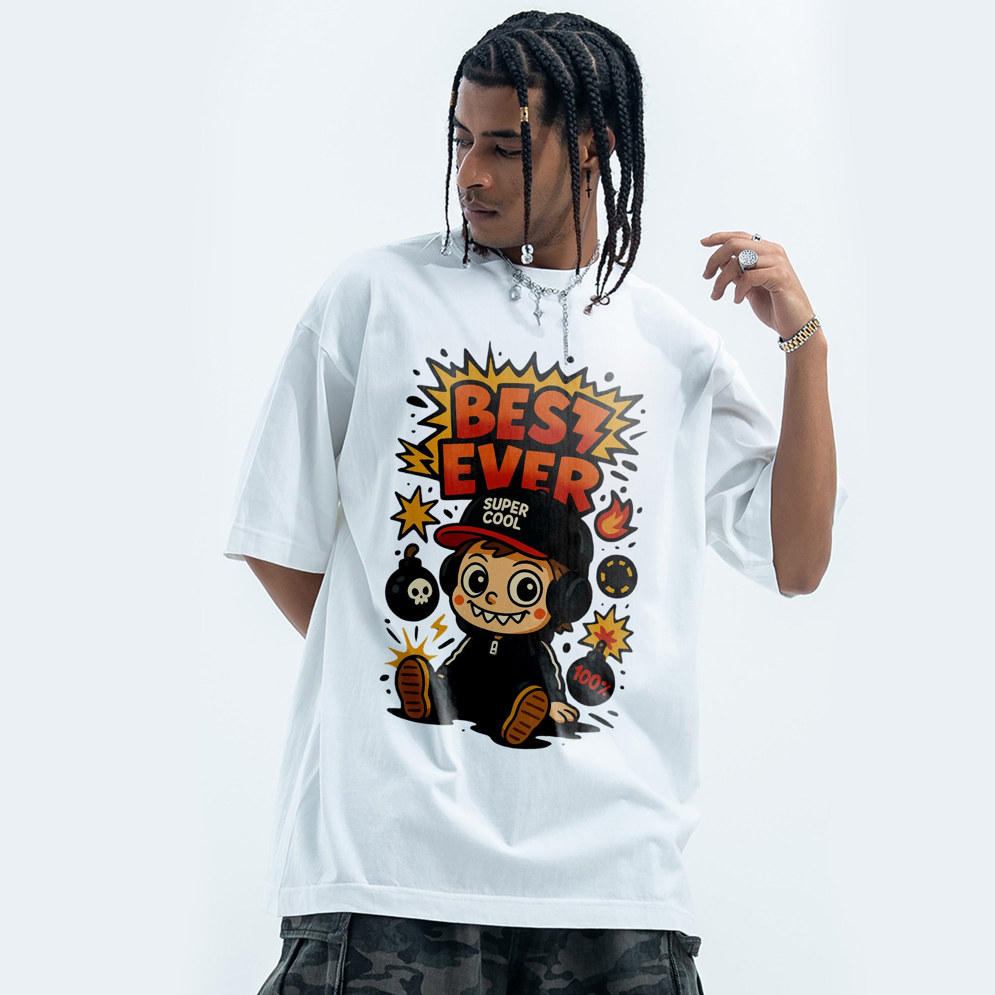 BVBOX Funny Boy Fashion Loose Cotton Short Sleeves