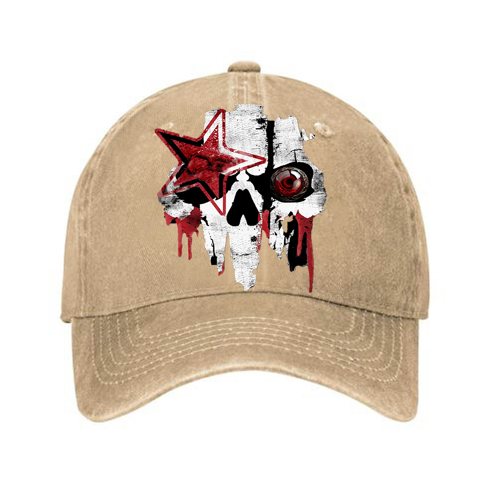 Sand Brown Skull Washed Denim Baseball Cap