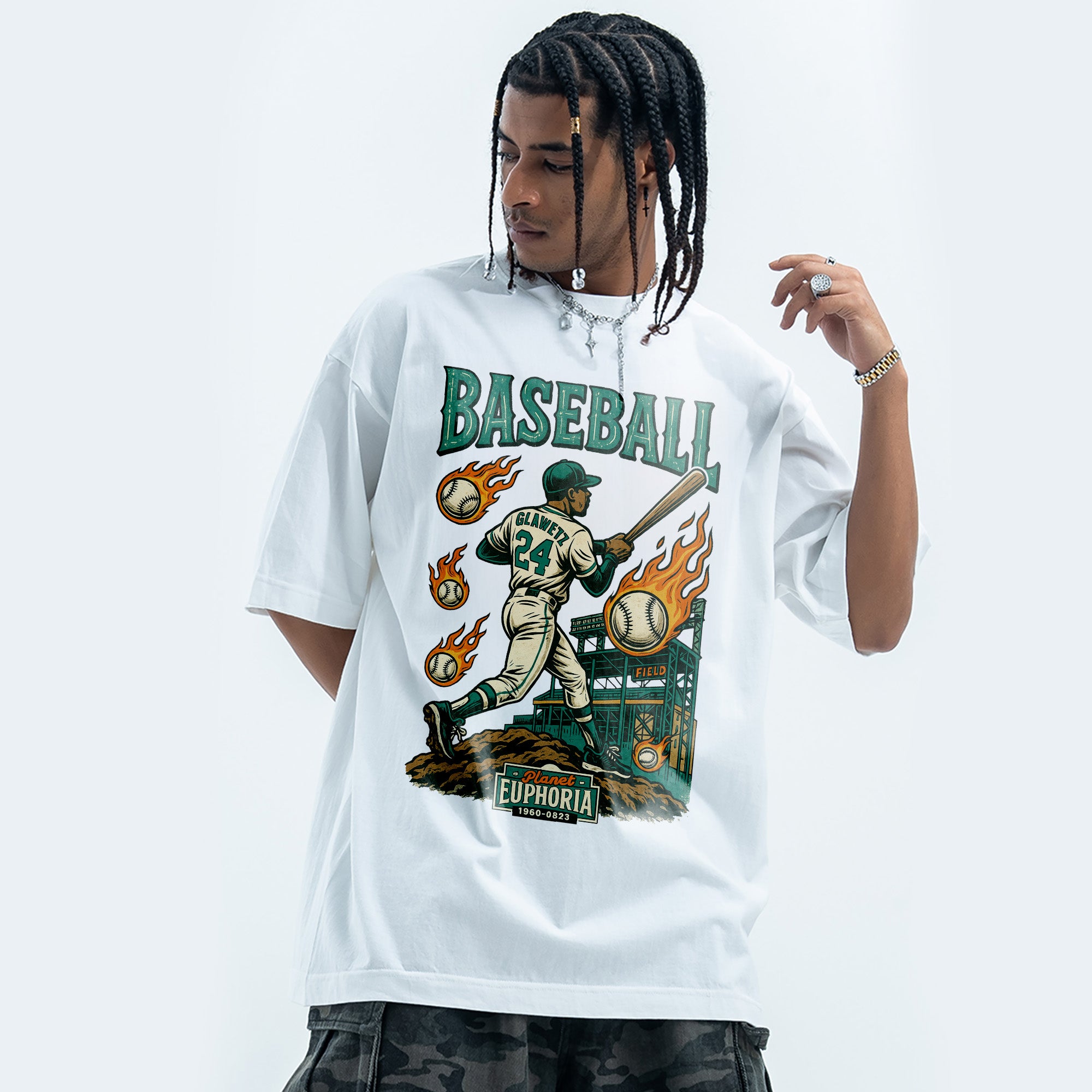 BVBOX Retro Homerun T-Shirt Fashion Loose Cotton Short Sleeves