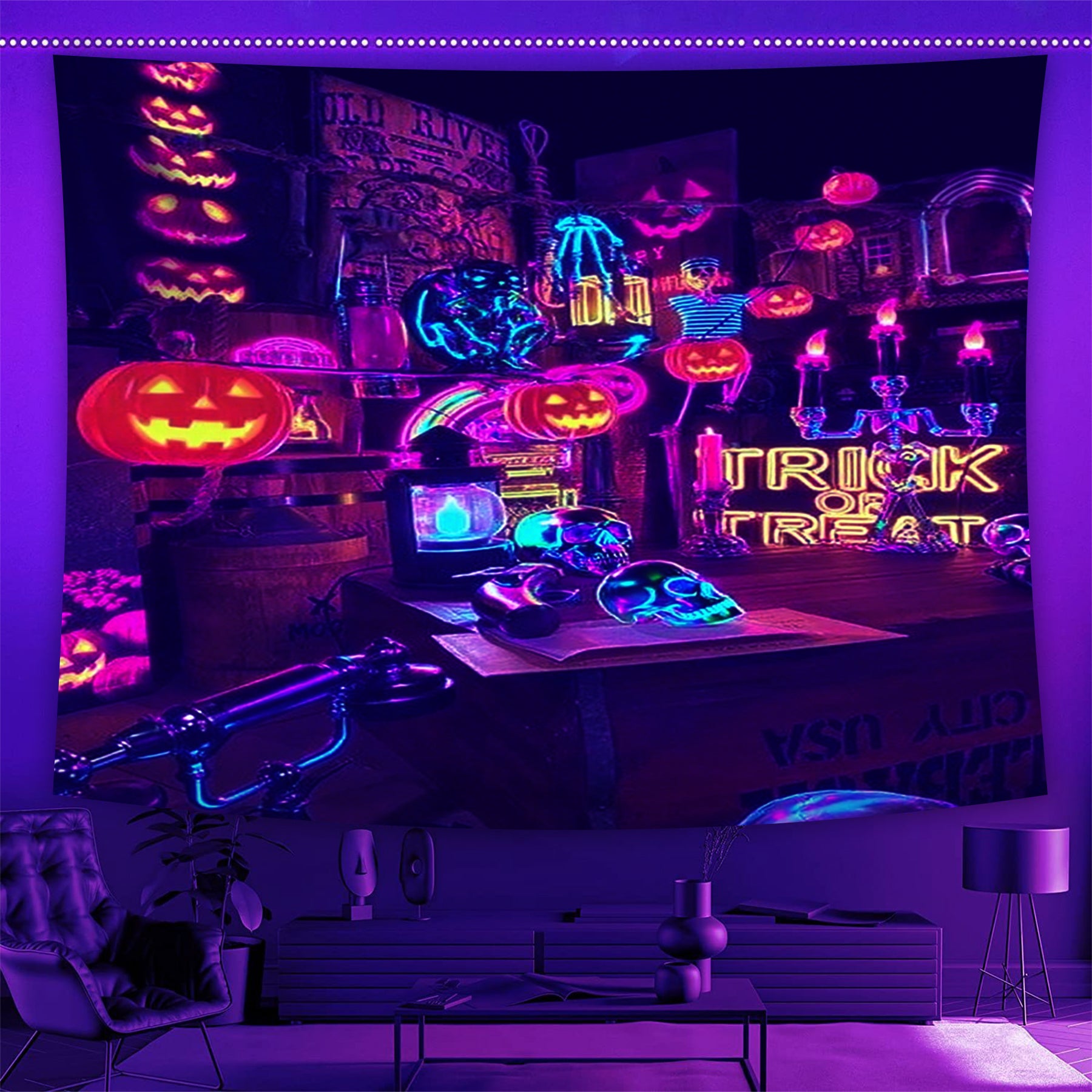 Halloween Night Fluorescent Decorative Bedroom Tapestry