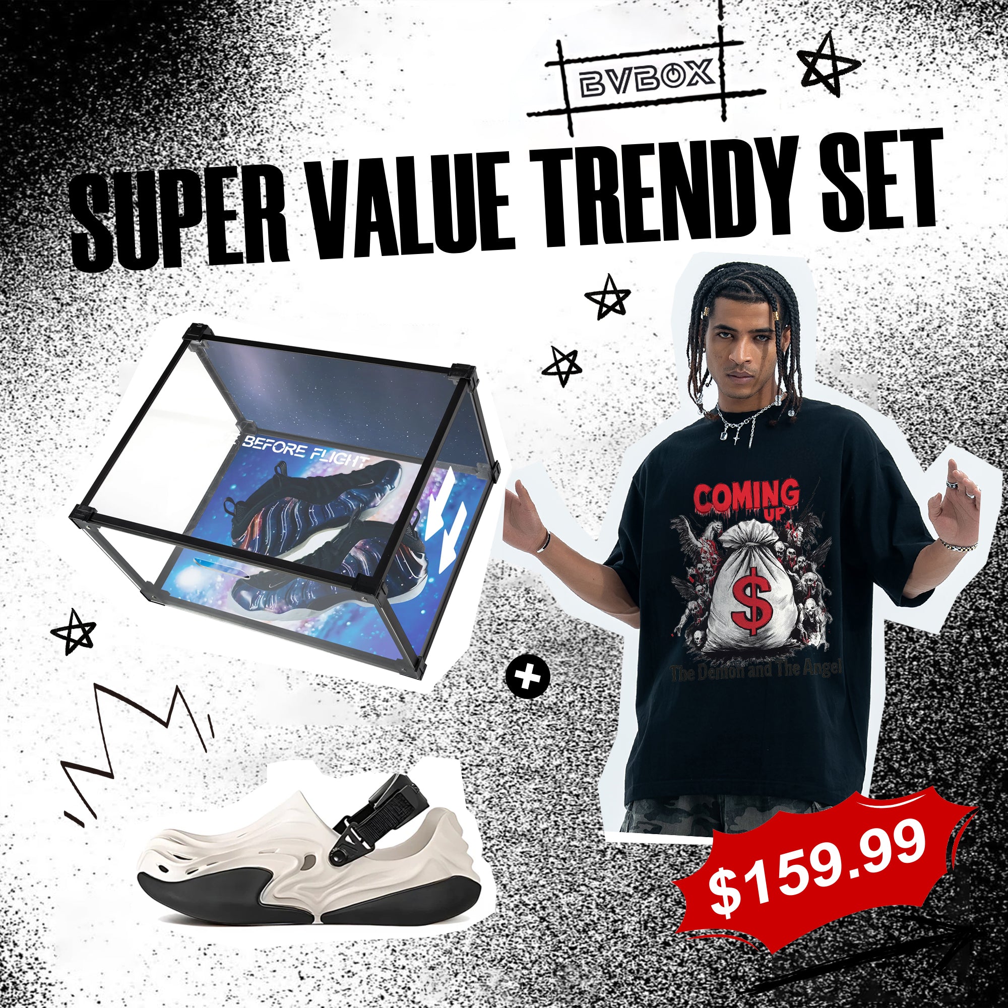 BVBOX Foam Galaxy Shoe Box × Hype Culture Trendy Tee Fashion Three-Piece Set
