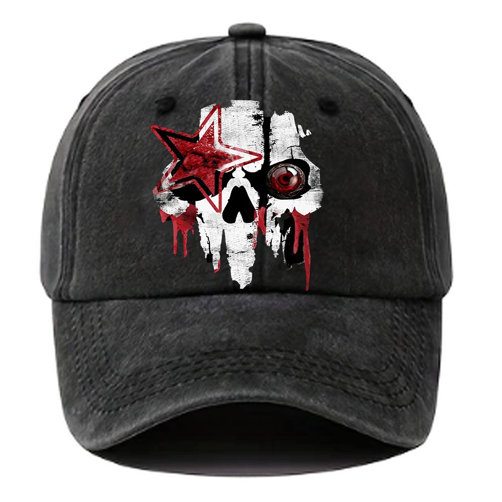 Sand Brown Skull Washed Denim Baseball Cap