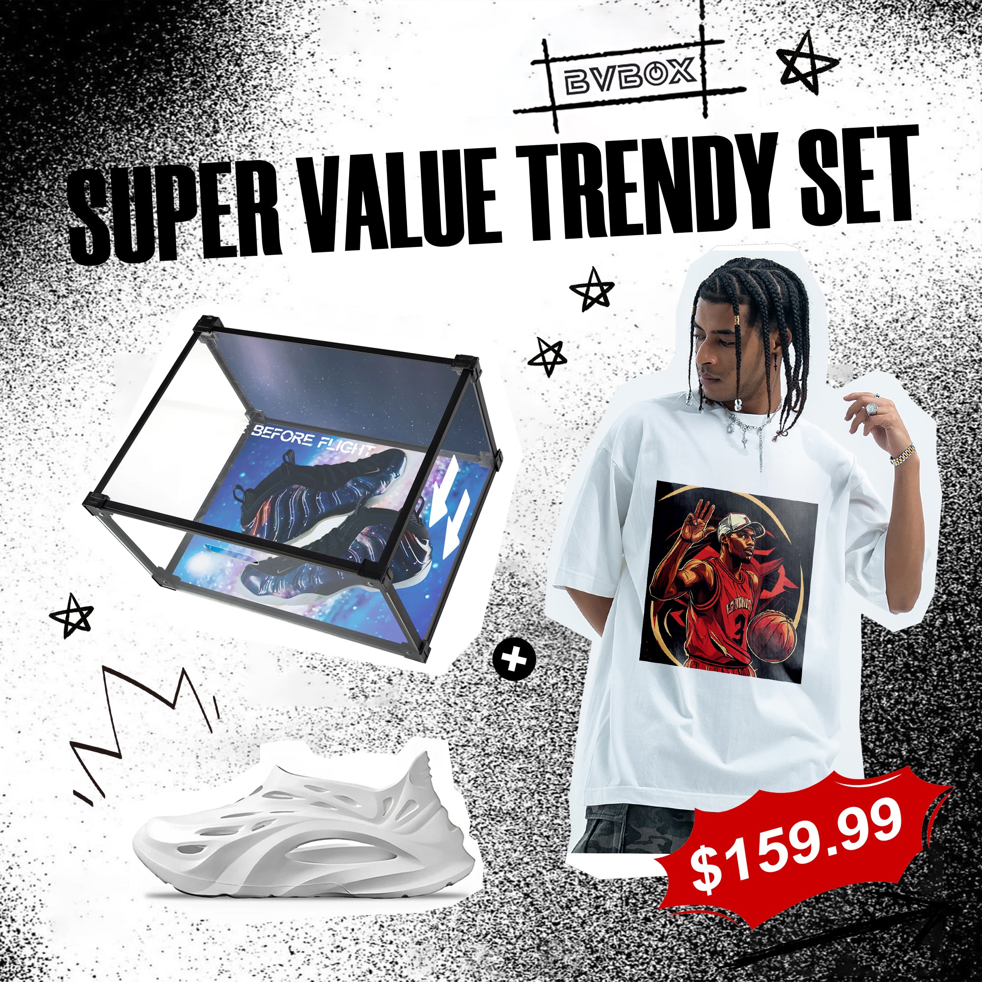 BVBOX Foam Galaxy Shoe Box ×Red Heat Legend Trendy Fashion Three-Piece Set