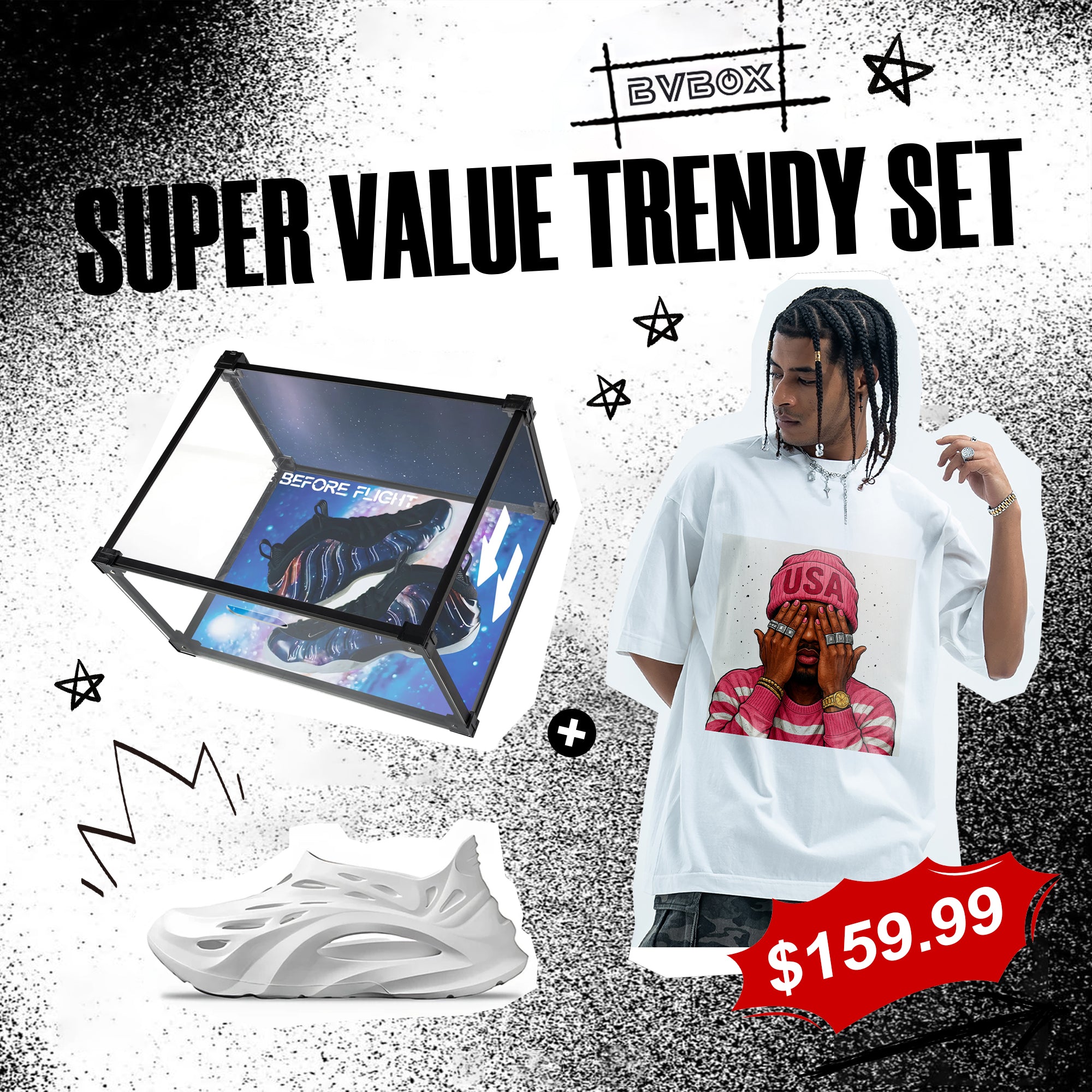 BVBOX Foam Galaxy Shoe Box ×PatriotVibes Trendy Fashion Three-Piece Set