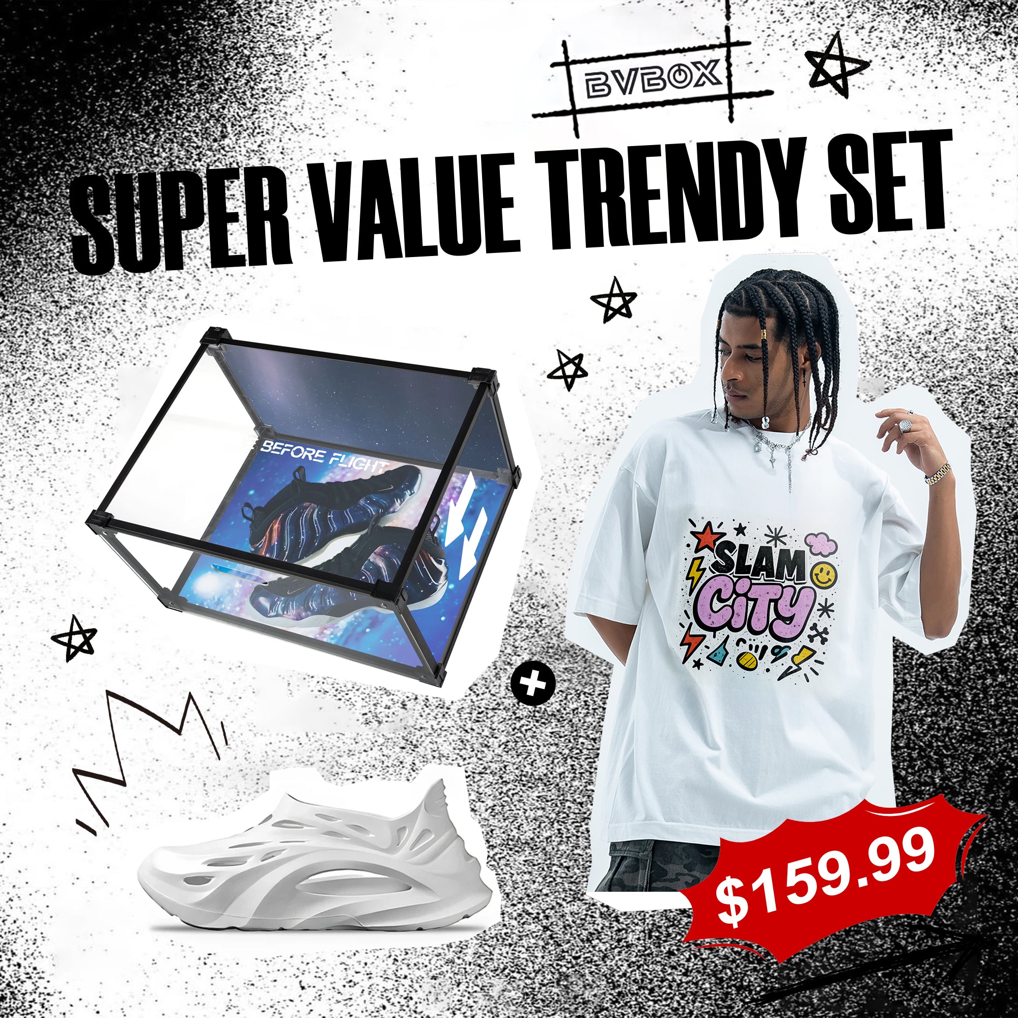 BVBOX Foam Galaxy Shoe Box ×StreetPlay Trendy Fashion Three-Piece Set