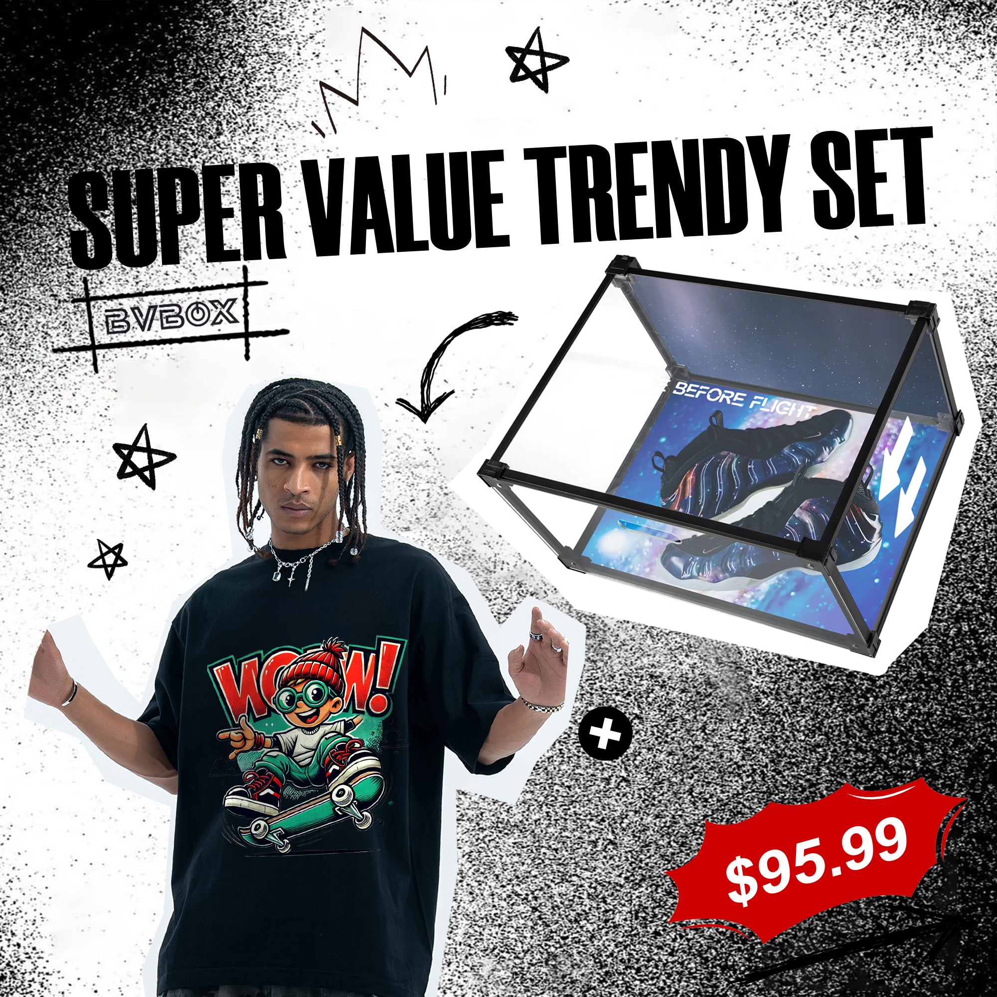 BVBOX Foam Galaxy Shoe Box × Skate & Wow Trendy Tee Fashion Two-Piece Set