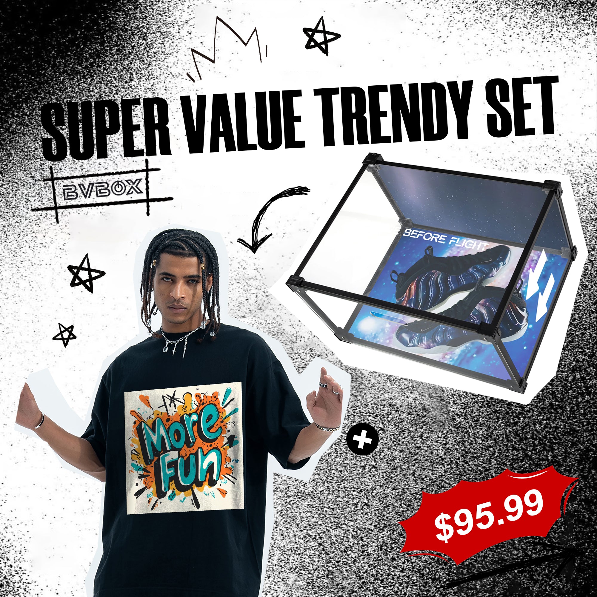 BVBOX Foam Galaxy Shoe Box × ColorPop Trendy Tee Fashion Two-Piece Set