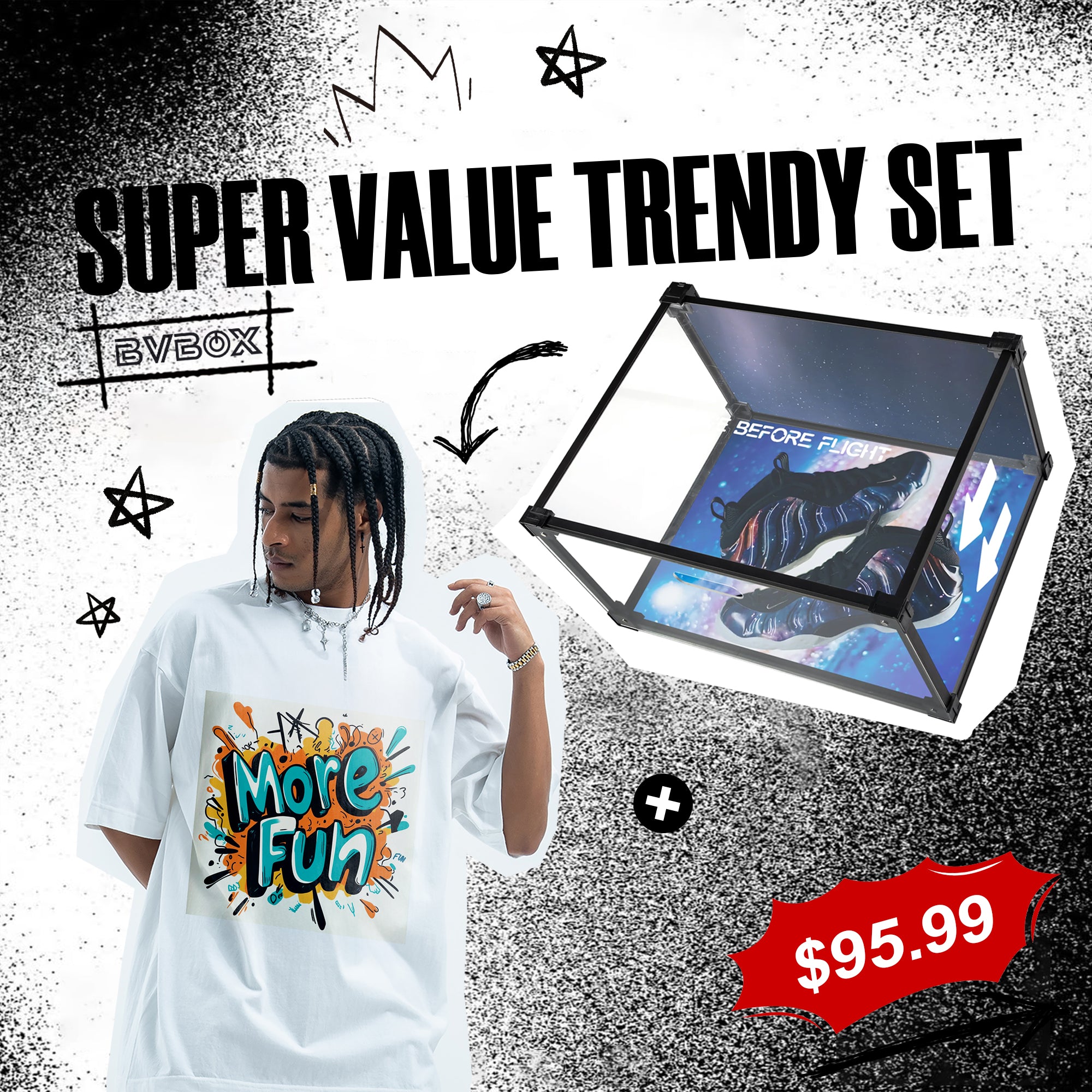 BVBOX Foam Galaxy Shoe Box × ColorPop Trendy Tee Fashion Two-Piece Set