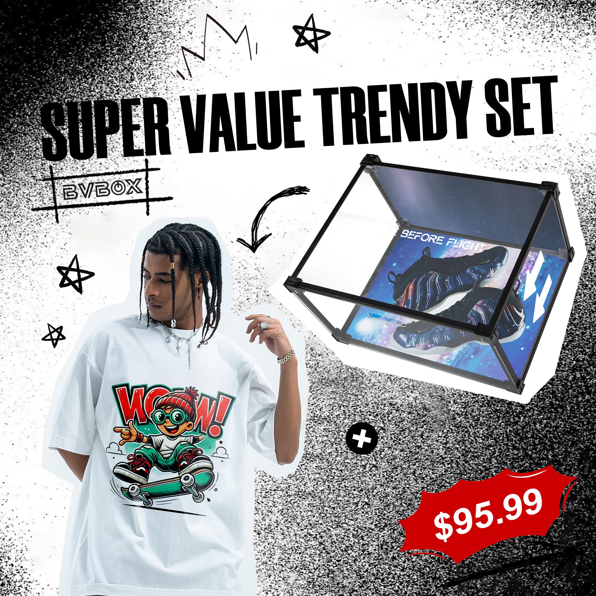 BVBOX Foam Galaxy Shoe Box × Skate & Wow Trendy Tee Fashion Two-Piece Set