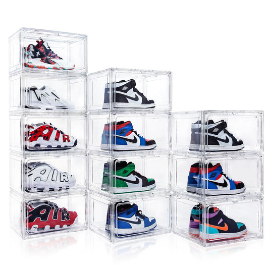 12 Pack Acrylic Clear Drop Side Shoe Containers(14.1” L * 10.6” W * 7.9” H)