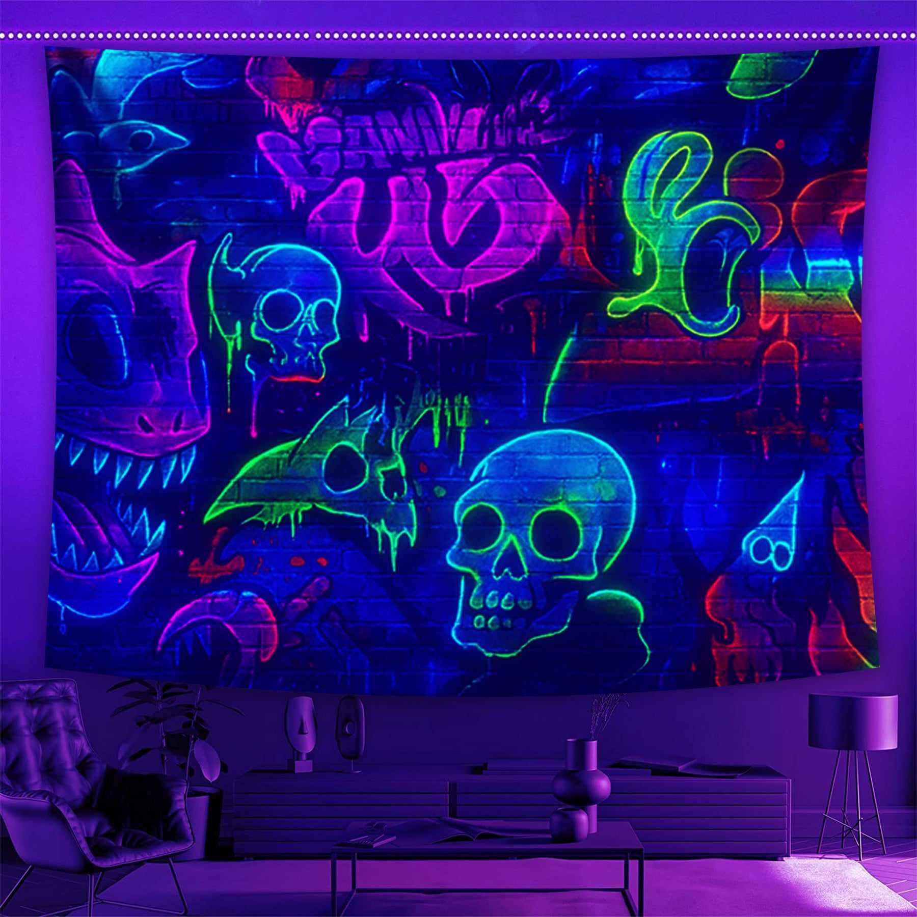 Ghost Graffiti Night Fluorescent Decorative Bedroom Tapestry