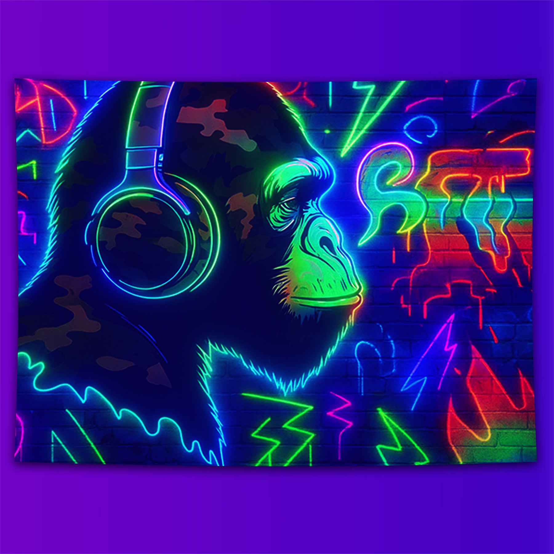 Neon Beats Ape Fluorescent Decorative Bedroom Tapestry