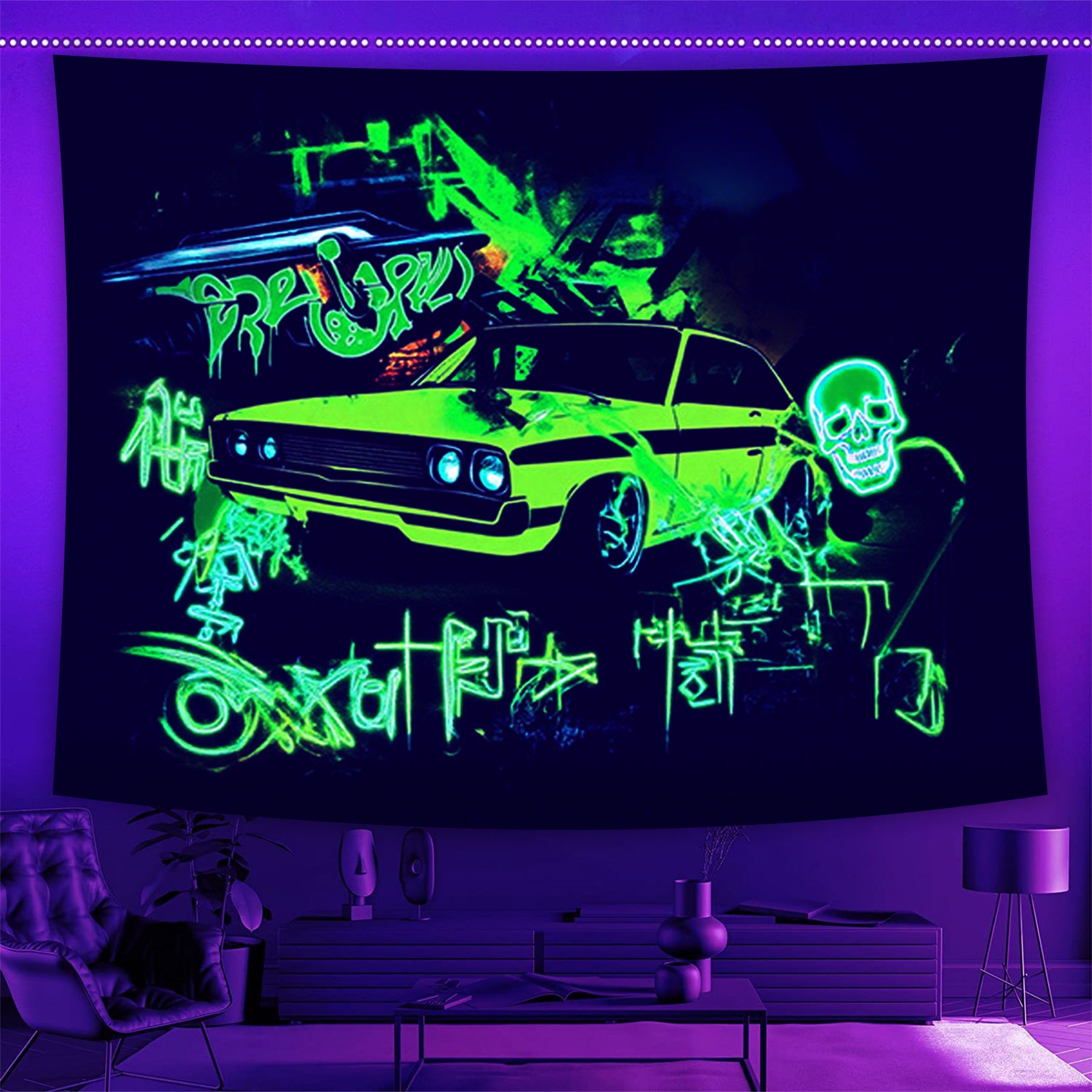 Neon Drift Deathride Fluorescent Decorative Bedroom Tapestry