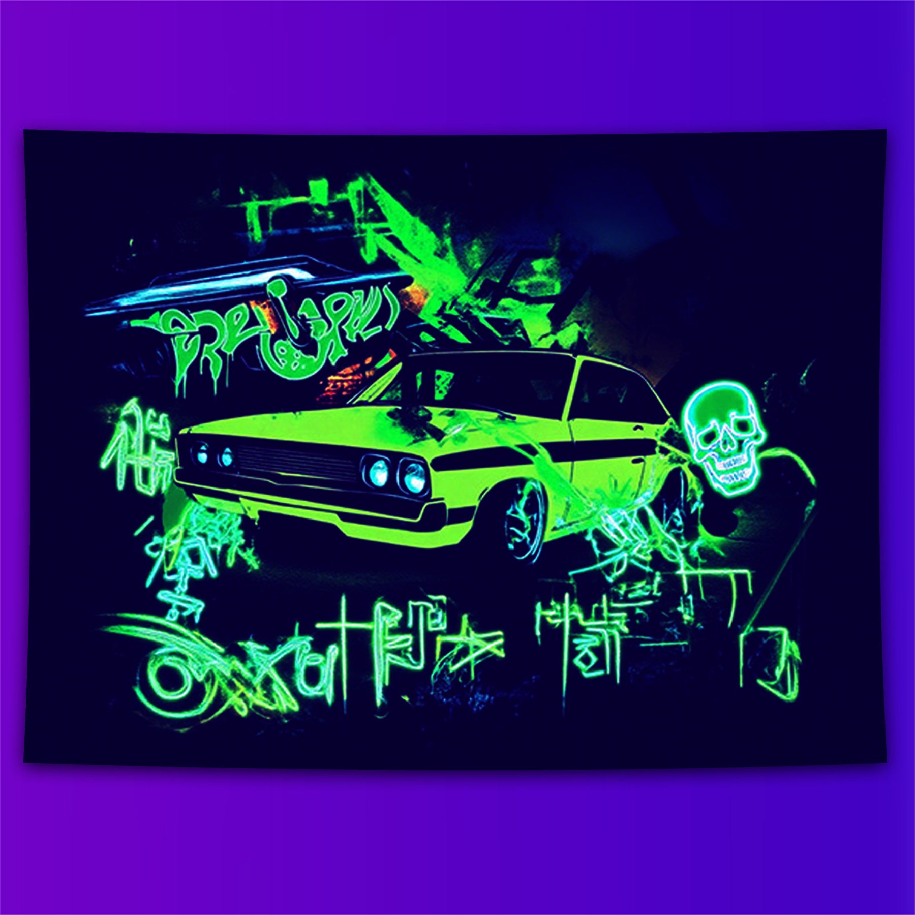 Neon Drift Deathride Fluorescent Decorative Bedroom Tapestry