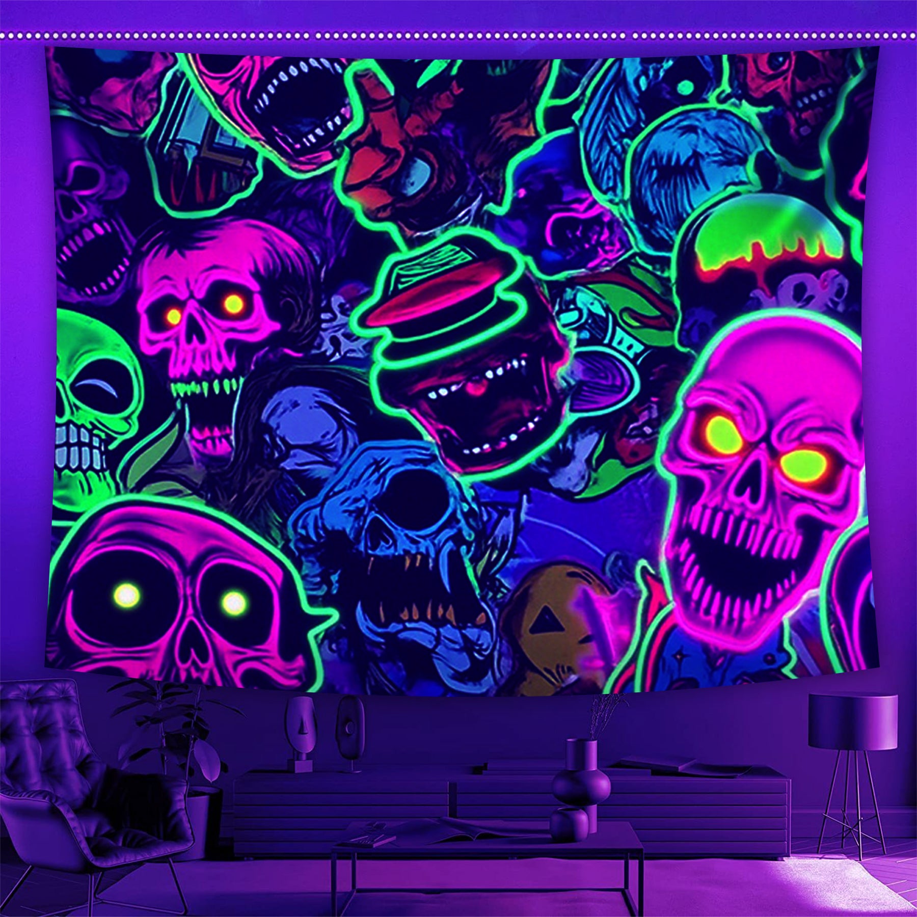 Skeleton Carnival Night Fluorescent Decorative Bedroom Tapestry