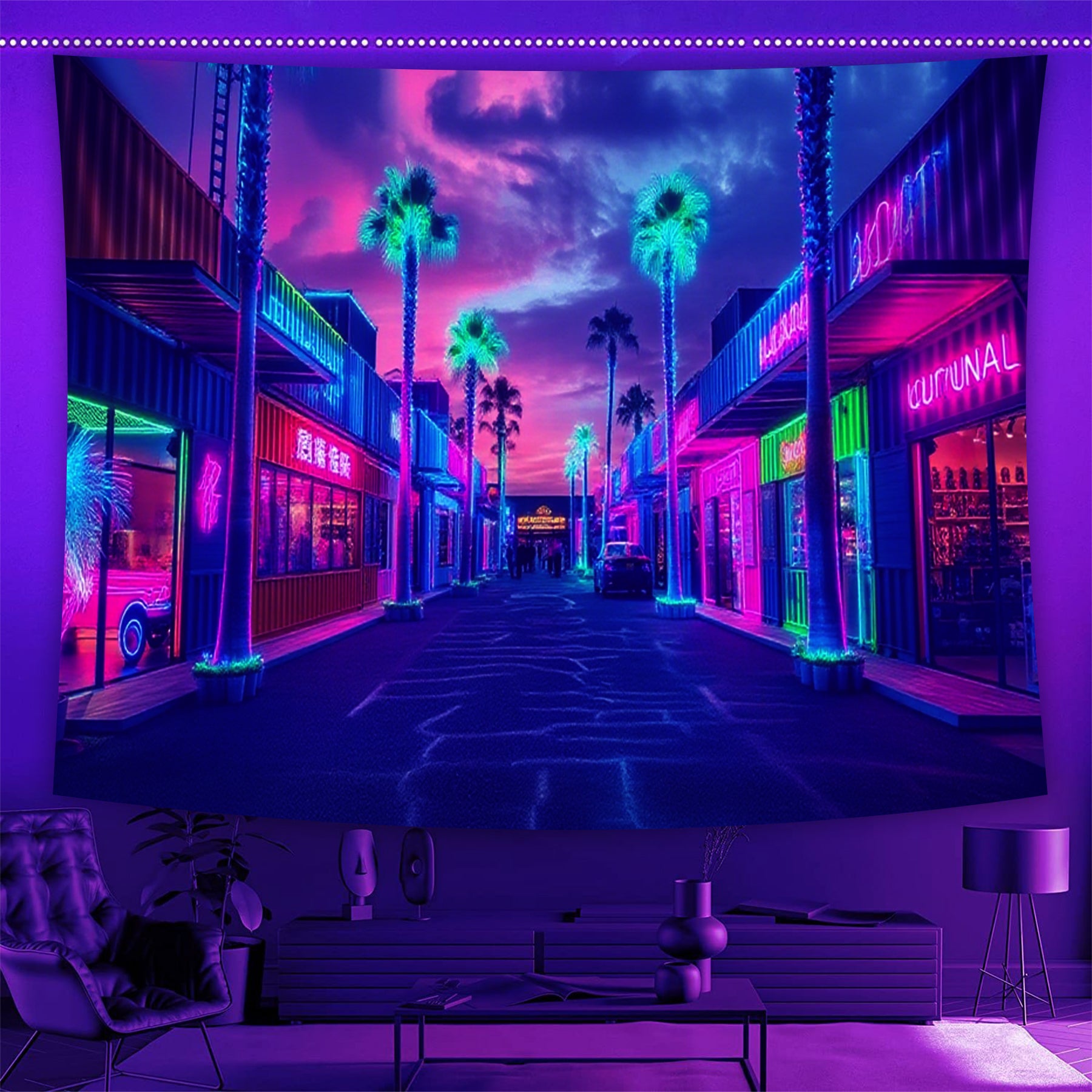 Cyber Alley Fluorescent Decorative Bedroom Tapestry