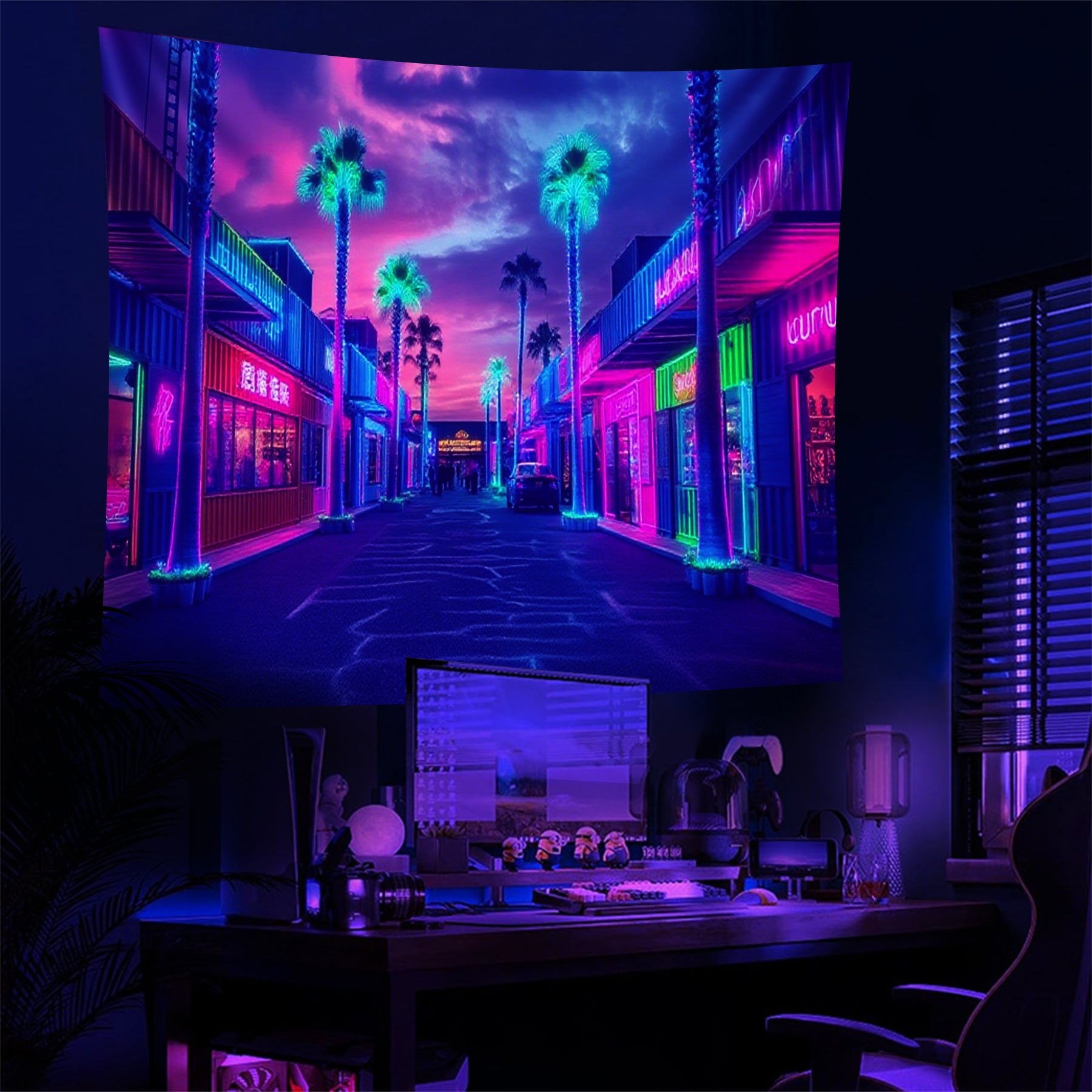 Cyber Alley Fluorescent Decorative Bedroom Tapestry