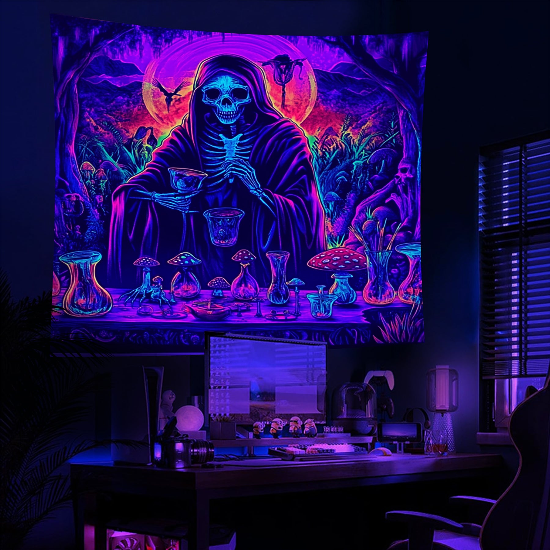 Mystic Skull Fluorescent Decorative Bedroom Tapestry